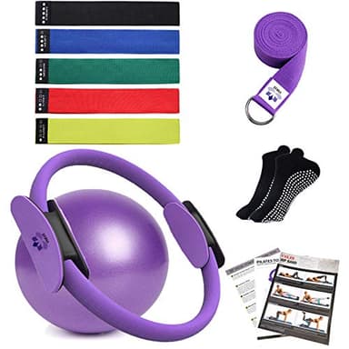 YXILEE Pilates Ring Circle Set - Workout at Home Workout Equipment Women - Booty Bands Stretching Equipment Pilates Mini Exercise Ball for Legs Arms and Thighs - Image 1