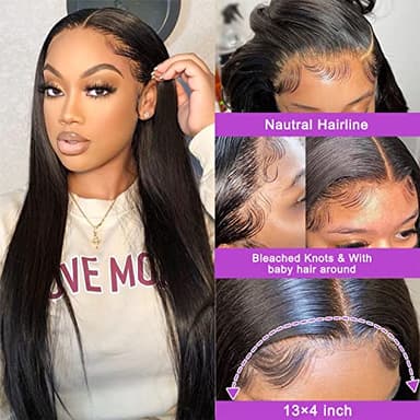NVL Hair Straight Human Hair Wig, 13x4 Lace Front Wig for Women, Pre-Plucked with Baby Hair, Glueless, 200% Density, Natural Color, 22 Inch - Image 2