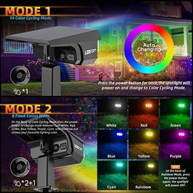 LEREKAM Solar Outdoor,40 LEDs Color Changing RGB Solar Landscape Path Lights,USB & Solar Powered Multicoloured Spotlights,14 Colors Auto Cycling Spotlights for Yard,Garden,2 Pack - Image 5