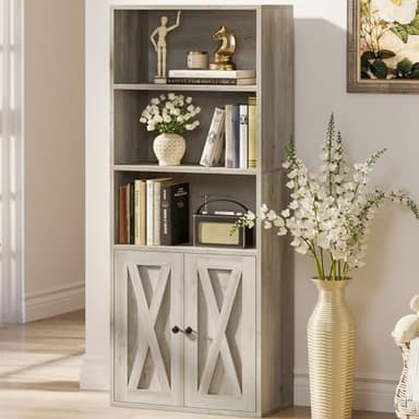 IRONCK Industrial Bookshelves and Bookcases with Doors 11.8 in Depth Floor Standing 5 Shelf Display Storage Shelves Bookcase Home Decor Furniture for Home, Office, Living Room, Bedroom - Image 2