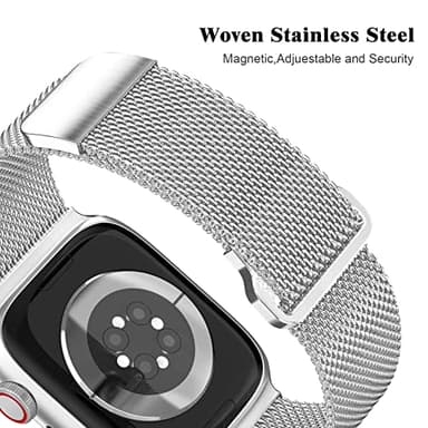 Geoumy Metal Magnetic Bands Compatible for Apple Watch Band 45mm with Case, Stainless Steel Milanese Mesh Loop Replacement Strap Compatible with iWatch Series 10/9/8/7/6/5/4/3/2/1 SE Women Men, Silver - Image 3