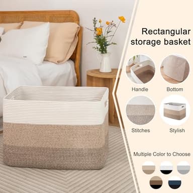 OIAHOMY 108L Large Cotton Rope Basket, Rectangle Woven Baskets for Storage, Nursery Blanket Storage Living Room, Toy Basket With Handle-25”x16”x16”-Gradient Yellow - Image 5