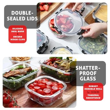 Nestl 24pc (12 Airtight, Freezer Safe Food Storage Containers and 12 Lids), Pantry Kitchen Storage Containers, Glass Meal Prep Container for Lunch, Glass Storage Containers with Lids Black - Image 6