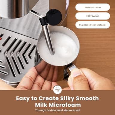 Gevi Espresso Machine 20 Bar, Coffee Machine with Milk Frother, Stainless Steel Espresso Maker for Cappuccino, Latte, Silver - Image 5