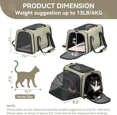 Petsfit Expandable Cat Carrier Dog Carrier,Airline Approved Soft-Sided Portable Pet Travel Washable Carrier for Kittens,Puppies,Removable Soft Plush mat and Pockets,Locking Safety Zippers - Image 4