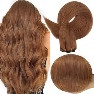 Full Shine Weft Hair Extensions Human Hair Sew In Extensions Copper Hair Remy Hair Extensions Sew In Auburn Straight Hair Weft Extensions Silky Real Hair Weft Hair Extensions 20 Inch 105G - Image 1