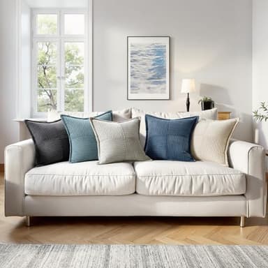 MIULEE Decorative Throw Pillow Covers for Couch Bed Livingroom 18x18 Inch Set of 2 Blue Boho Accent Throw Pllows Broadside Striped Patchwork Soft Corduroy Summer Coastal Pillowcases - Image 4