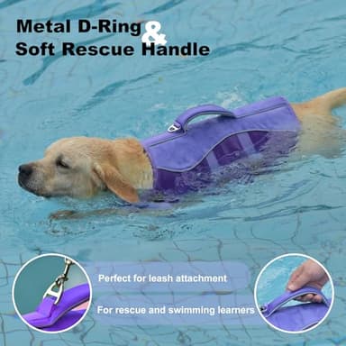 Petglad Dog Life Jacket, Reflective Dog Harness Life Vest with Rescue Handle for Swimming Boating, Adjustable High Buoyancy Flotation Swim Vest for Small Meium Large Dogs - Purple, L - Image 4