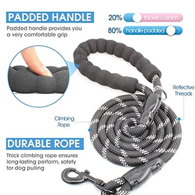 BAAPET 2/4/5/6 FT Dog Leash with Comfortable Padded Handle and Highly Reflective Threads for Small Medium and Large Dogs (4FT-1/2'', Black) - Image 2