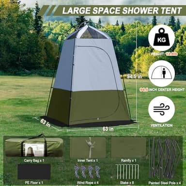 Camping Shower Tent, 7.9 FT Oversize Changing Tents, Portable Outdoor Bathroom Toilet Tent with Floor, Easy Set Up Privacy Shelter for Dressing, Hiking, Fishing, UPF50+ - Image 2