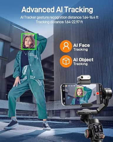 hohem iSteady M7 Gimbal Stabilizer for iPhone, Phone Gimbal with AI Tracking, 1.4" Detachable Touchscreen Remote, Built-in Extension Rod, Fill Light, Phone Stabilizer for Video Recording, YouTube - Image 3