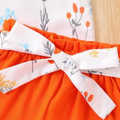 Vitalique Toddler Kids Girls Summer Outfits Ruffle Short Sleeve Floral T-Shirt Shorts with Belt 3 4T Girl Clothing Set Orange (3-4T) - Image 3