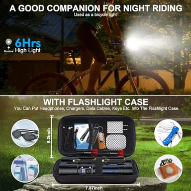 Flashlights High Lumens Rechargeable - Super Bright Tactical LED Flash Light, Dimmable&Memory Function Powerful Waterproof Flashlight for Camping,6 Modes,Zoomable,LCD Display (2, Black) - Image 8