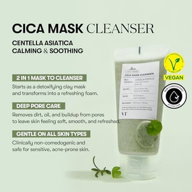 VT COSMETICS CICA Mask Cleanser, 2-in-1 Facial Wash, Non-Drying Clay Mask, Gentle Pore Care, Exfoliating, Hydrating, Centella Asiatica for Acne-Prone & Sensitive Skin, Korean Skincare (4.05 fl. oz) - Image 2
