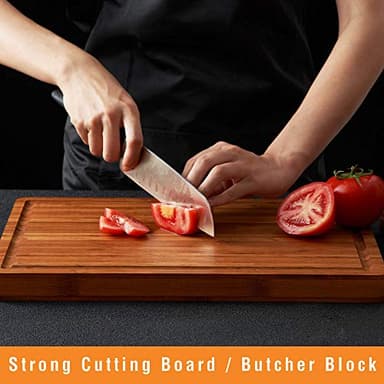 Bamboo Wood Cutting Board for Kitchen, 1" Thick Butcher Block, Cheese Charcuterie Board, with Side Handles and Juice Grooves, 16x11" - Image 3