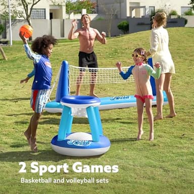 JOYIN Inflatable Volleyball Net & Basketball Hoops Pool Float Set; Balls Included for Kids/Adults, Summing Pool Game, Floating, Summer Floaties, Volleyball Court |Basketball,L-Dark Blue - Image 2