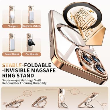 [Never Yellows+CD Ring with Glitter Card fit for MagSafe Stand] Magnetic for iPhone 16 Pro Case with Camera Lens Protection, Clear Shiny Slim Case for iPhone 16 Pro Women Girls, Desert Titanium - Image 4