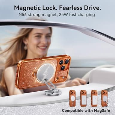 CASEKOO Pearl Sparkle 360 Spin Magnetic Stand for Glossy iPhone 17 Pro Max Case for Women, Fit for MagSafe, 17FT Drop Protection, Chic Design for 17 Pro Max Case with Stand, Cosmic Orange - Image 5