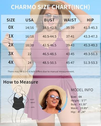 Charmo Women Plus Size Swim Dress Swimsuit Scallop Trim One Piece Tummy Control Bathing Suits Modest Tie Knot Swim Suits Navy Blue 1X - Image 6