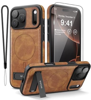 WTCASE Magnetic for iPhone 17 Pro Max Leather Case,Built-in Invisible Stand [Compatible with Magsafe] Protective Slim Kickstand Phone Cover for iPhone 17 Pro Max,Brown - Image 1