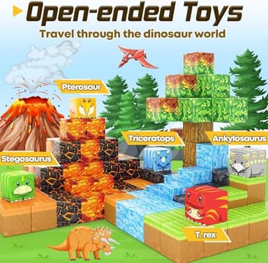 Dinosaur Toys Magnetic Blocks-Build Mine Magnet World Volcano Edition Kids Toy for 3+ Year Old Boys and Girls Building Blocks Toddler Toys Games Through Jurassic Learning Sensory Toy Gifts - Image 2