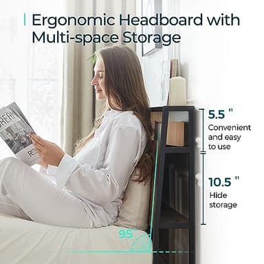 LINSY Queen Bed Frame with Ergonomic Headboard, Platform Metal Bed Frame with RGB Lights, Outlets & Charger, 45 Minutes Fast Assembly Bed Queen Size with Storage, No Box Spring Needed, Greige - Image 3