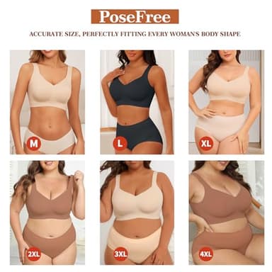 PoseFree Bras for Women No Underwire Full Coverage No Underwire Supportive Seamless Cotton Bralette Plus Size Bras (Black,2XL) - Image 7