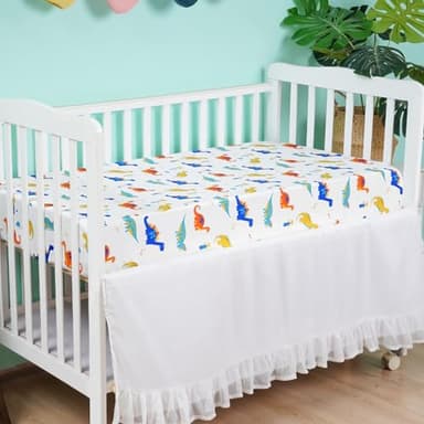 david's kids 3 Pack Fitted Crib Sheets, Ultra Soft Breathable Comfortable Baby Sheet Set for Boys Girls Neutral, 28x52 Inch Fits Standard Crib and Toddler Mattresses, Dinosaur - Image 2