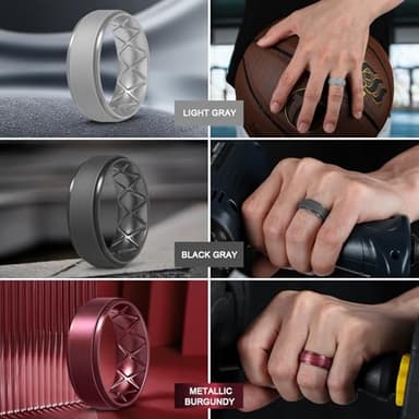 Egnaro Inner Arc Ergonomic Breathable Design, Silicone Rings Mens with Half Sizes, 7 Rings / 6 Rings / 5 Rings / 4 Rings / 1 Ring Rubber Wedding Bands, 8.5mm Wide-2mm Thick - Image 3