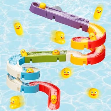 Aprilwolf Duck Slide Bath Toys for Kids Ages 4-8, Wall Track Building Set 3+ Year Old, Fun DIY Kit Bathtub Time Birthday Gift for Toddler Boys & Girls (34 PCS) - Image 1