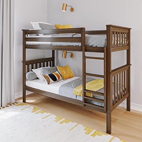 Max & Lily Bunk Bed Twin over Twin, Solid Wood Bunk Bed Frame with Ladder for Kids, 14" Safety Guardrails, Easy Assembly, No Box Spring Needed, Walnut - Image 1