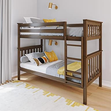 Max & Lily Bunk Bed Twin over Twin, Solid Wood Bunk Bed Frame with Ladder for Kids, 14" Safety Guardrails, Easy Assembly, No Box Spring Needed, Walnut - Image 1