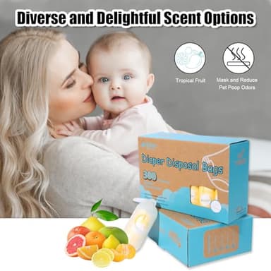 USBOO Diaper Disposal Bags - 20 Refill Rolls/300 Pack Baby Poop Bag with Dispenser | Tropical Fruit Scented | Leak Proof & Trash Bags for Diapers | Baby Essentials - Image 3