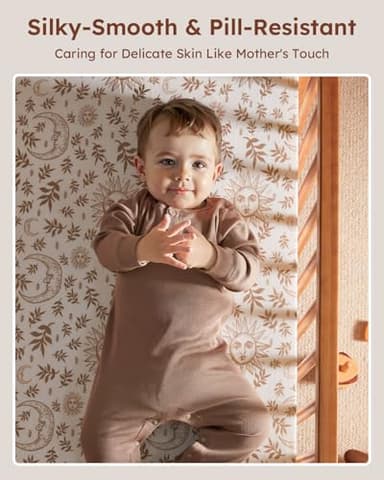 Unnivoll Pack and Play Sheets Fitted 3 Pack, Mini Crib Sheets for Pack N Play Mattress Stretchy Portable Playard Sheets, Soft Breathable White Brown Sun God - Image 4