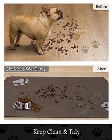 Pet Feeding Mat-Absorbent Dog Mat for Food and Water Bowl-No Stains Quick Dry Water Dispenser Mat-Dog Accessories Pet Supplies-Bowl for Messy Drinkers（Brown,23"x34" - Image 3