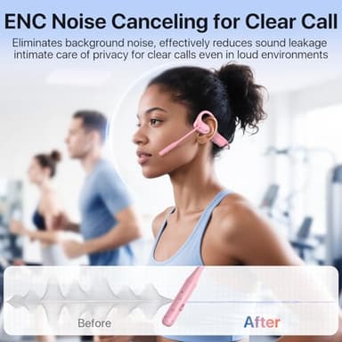 Open Ear Headphones with Mic, Bluetooth 5.4 Headset, Dual Connect Headphones with Noise Cancelling & Mute, Wireless Headset with Mic for Work, Mobile, Tablets, Laptops, Pink - Image 3