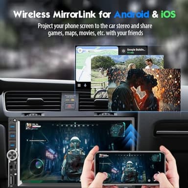 [Ready for IOS26] 7" Wireless Apple CarPlay & Android Auto Double Din Car Stereo - 240W High-Power Sound, Touchscreen Bluetooth Receiver with USB-C/AUX/TF Ports, RDS/FM/AM Radio, MirrorLink HD Display - Image 3
