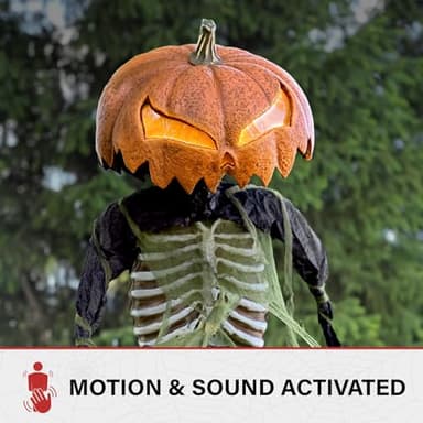 Haunted Hill Farm Pumpkin Sentinel by Tekky, Battery-Operated, Motion and Sound Activated Animatronic with Sound Effects and Lights for Indoor or Covered Outdoor Creepy Halloween Decoration - Image 5
