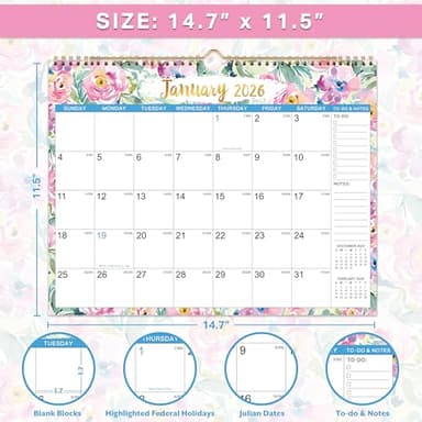 2026 Wall Calendar - January 2026 - December 2026, Calendar 2026, 14.7" x 11.5", 12 Months 2026 Calendar, Spiral Bound, Thick Paper - Image 3
