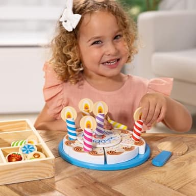 Melissa & Doug Birthday Party Cake - Wooden Play Food with Mix-n-Match Toppings and 7 Candles - Image 5