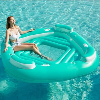 Jasonwell Floating Island Pool Float - Inflatable 4-Person Swimming Pool Lounger Raft River Lake Floaties Relaxation Water Floats with Cupholders Big Multi Person Tropical Party Toys for Adults - Image 6