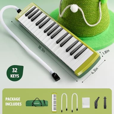 CAHAYA Melodica Instrument 32-Keys Green Double Tubes Mouthpiece Air Piano Pianica Keyboard Musical Instrument with Carrying Bag for Performance Gift CY0356 - Image 7