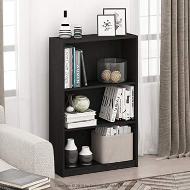 Furinno JAYA Book Shelf, 3-Tier Bookshelf, Bookcase with Adjustable Shelves, 9.5 x 24.5 x 40.3, for Living Room, Bedroom, Home Office, Blackwood - Image 2