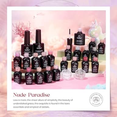 Beetles Nude Pink Gel Nail Polish Set, Nude Paradise Gel Polish Kit 25PCS 20 Colors Jelly Pink Sheer Glitter White Soak Off UV Base Glossy Matte Top Coat Pearls Rhinestones Nail Charms Gift for Women - Image 6