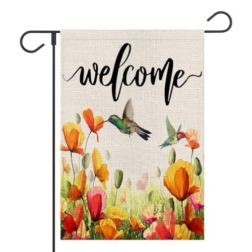 FUYUCHEN Hummingbird Garden Flag 12x18 Inch Double Sided Tulip Welcome Spring Summer Outside for Yard Outdoor Seasonal Decoration Flag - Image 1