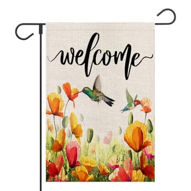 FUYUCHEN Hummingbird Garden Flag 12x18 Inch Double Sided Tulip Welcome Spring Summer Outside for Yard Outdoor Seasonal Decoration Flag - Image 1