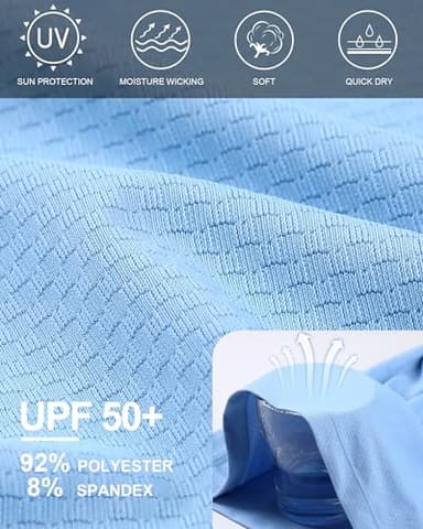 Roadbox Men's UPF 50+ Rash Guard Long Sleeve, Cool Dry UV Sun Protection Water T-Shirts, Lightweight Fishing Hiking Shirts Blue - Image 4