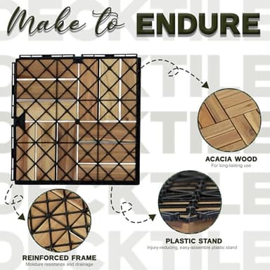 VICTORY RELAX Acacia Wood Flooring Interlocking Deck Tiles for Patio Decor 9 Pcs 12 Slats VR White Oak - Waterproof Indoor & Outdoor Decor - Balcony Garden Decking Tile (12.2 * 12.2 * 0.7 inches) - Image 5