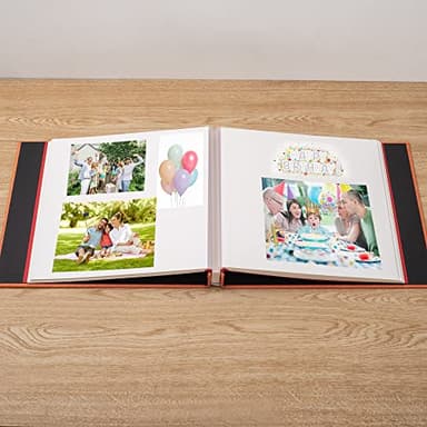 HoneyTolly Large Photo Album Self Adhesive 4x6 8x10 10x12 13"x12.8" Magnetic Scrapbook Album 12.6"x11" Inch 60 Sticky Pages Linen Cover DIY Photo Album with A Metallic Pen and DIY Stickers(Orange) - Image 3