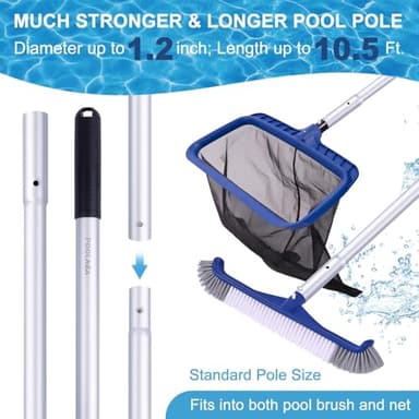 POOLAZA Pool Cleaning Kit, Including Pool Brush & Ultra Fine Mesh Pool Skimmer Net with Pole, Pool Net Skimmer & 17.5'' Pool Brush Head with 10.5ft Aluminum Pool Pole, Pool Net and Brush with Pole - Image 5